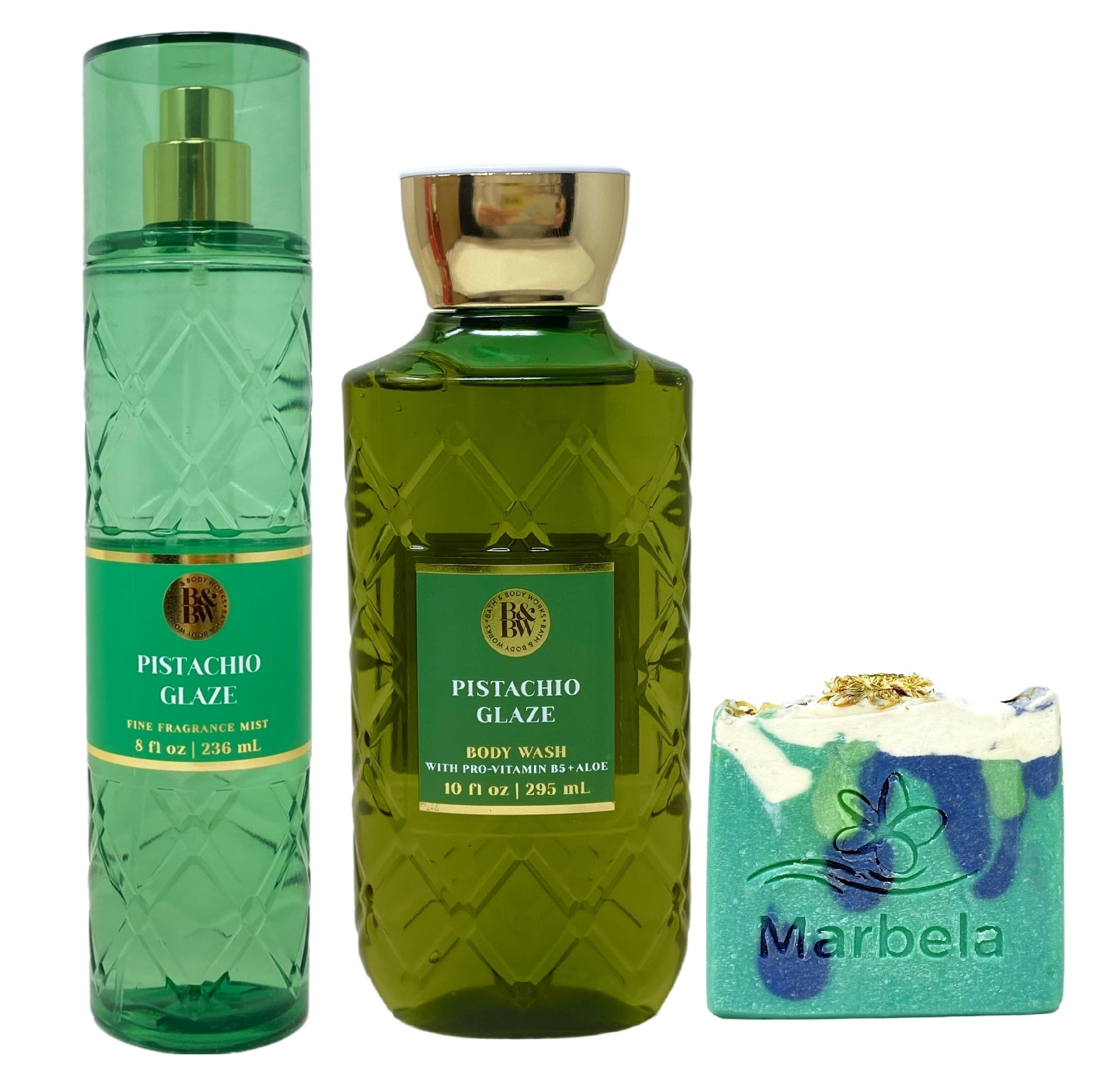 Bath & Body Works Pistachio Glaze Fine Fragrance Mist and Body Wash with an Aloe Vera Bar Soap