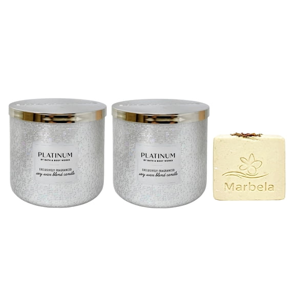 Bath & Body Works Platinum 2 Piece of 3-Wick Candle with a Creamy Rose Bar Soap