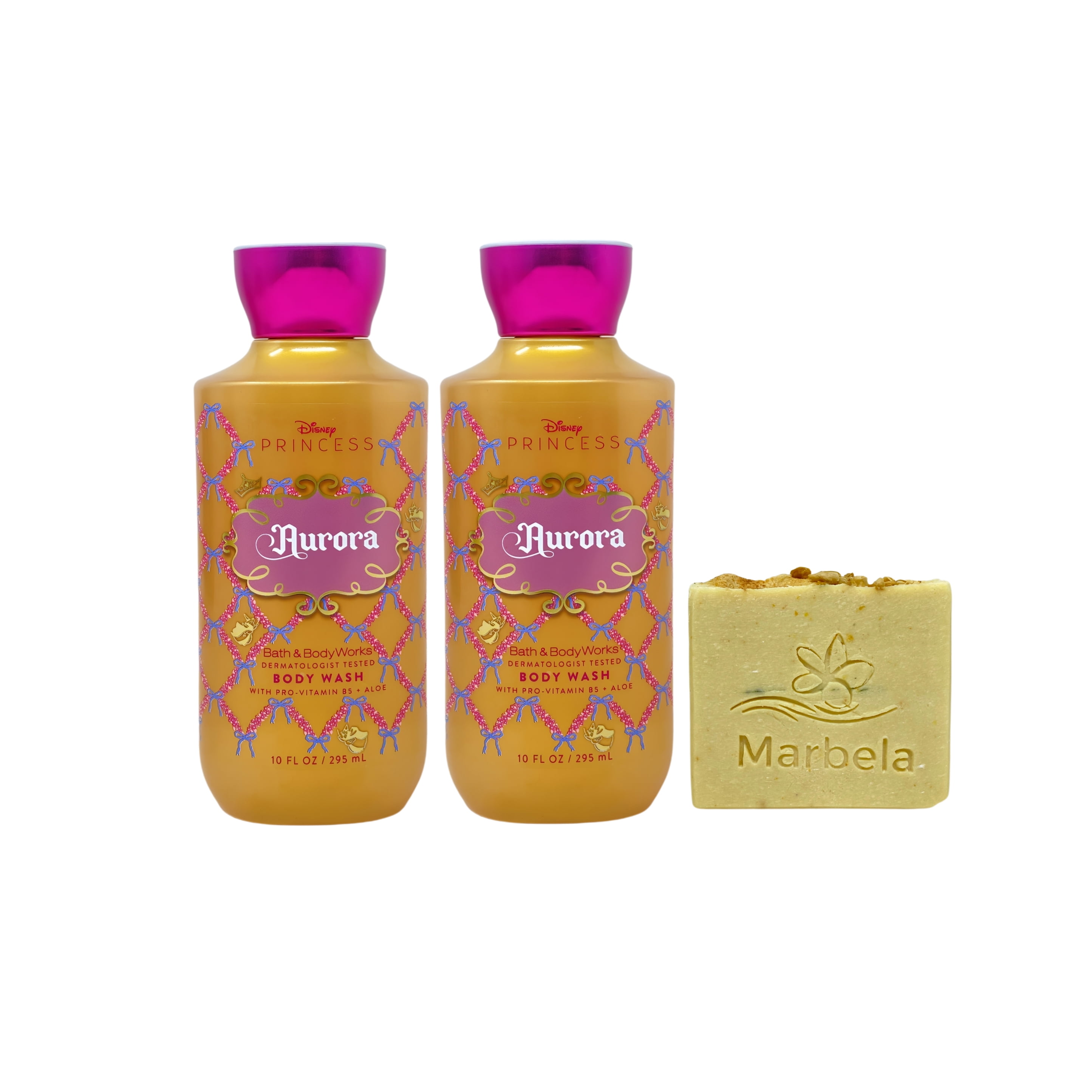 Bath & Body Works Princess Collection Aurora 2 Body Washes with a Perfectly Peeled Bar Soap
