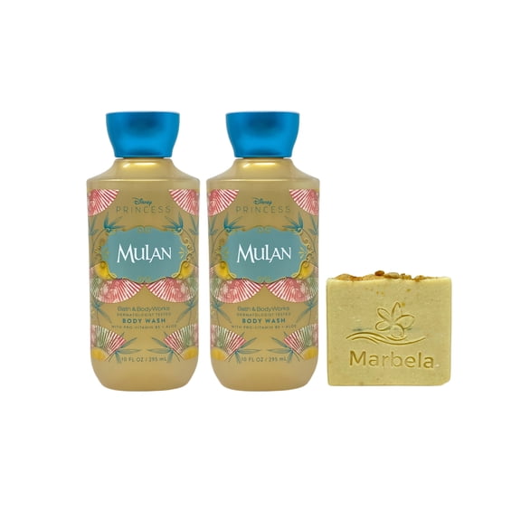 Bath & Body Works Princess Collection Mulan 2 Body Washes with a Perfectly Peeled Bar Soap
