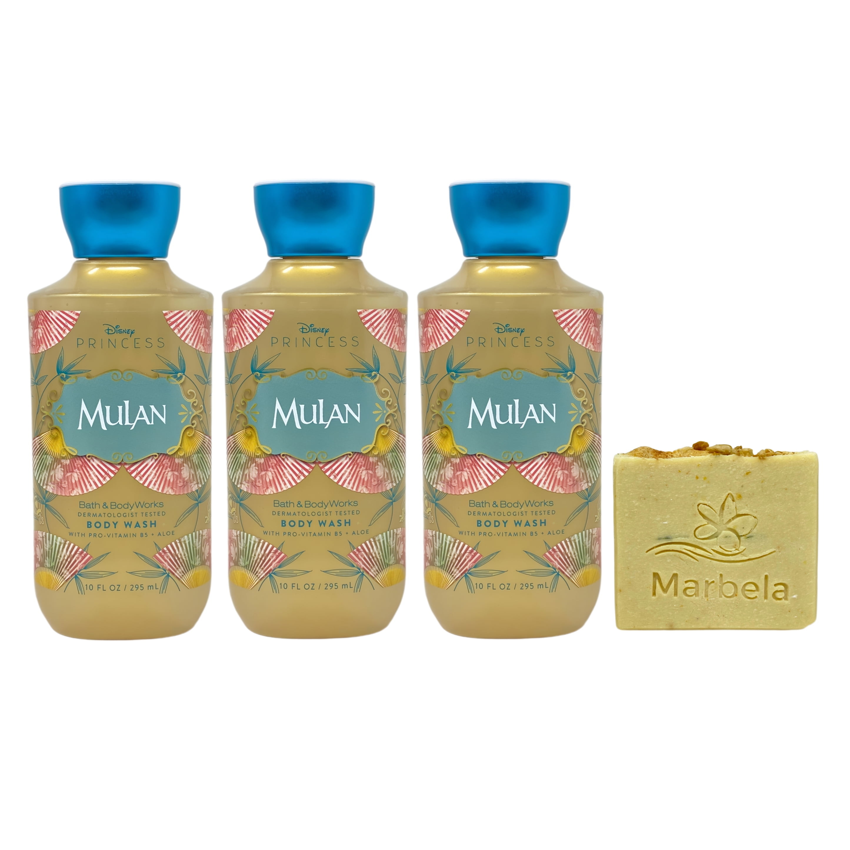 Bath & Body Works Princess Collection Mulan 3 Body Washes with a Perfectly Peeled Bar Soap