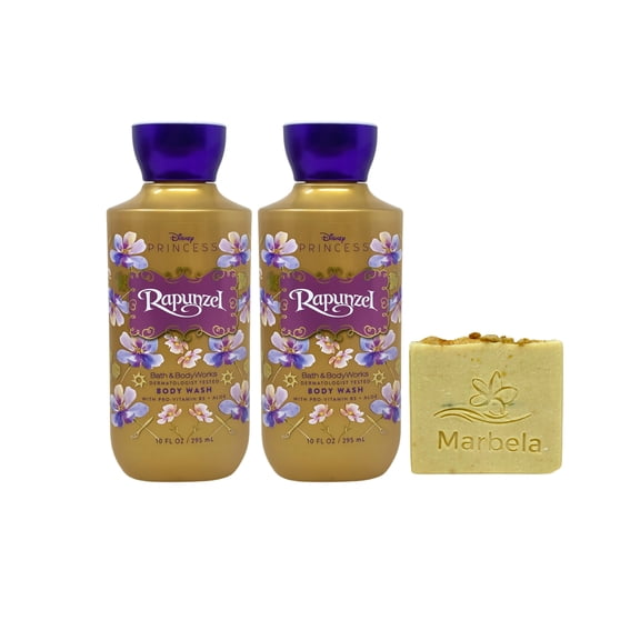 Bath & Body Works Princess Collection Rapunzel 2 Body Washes with a Perfectly Peeled Bar Soap