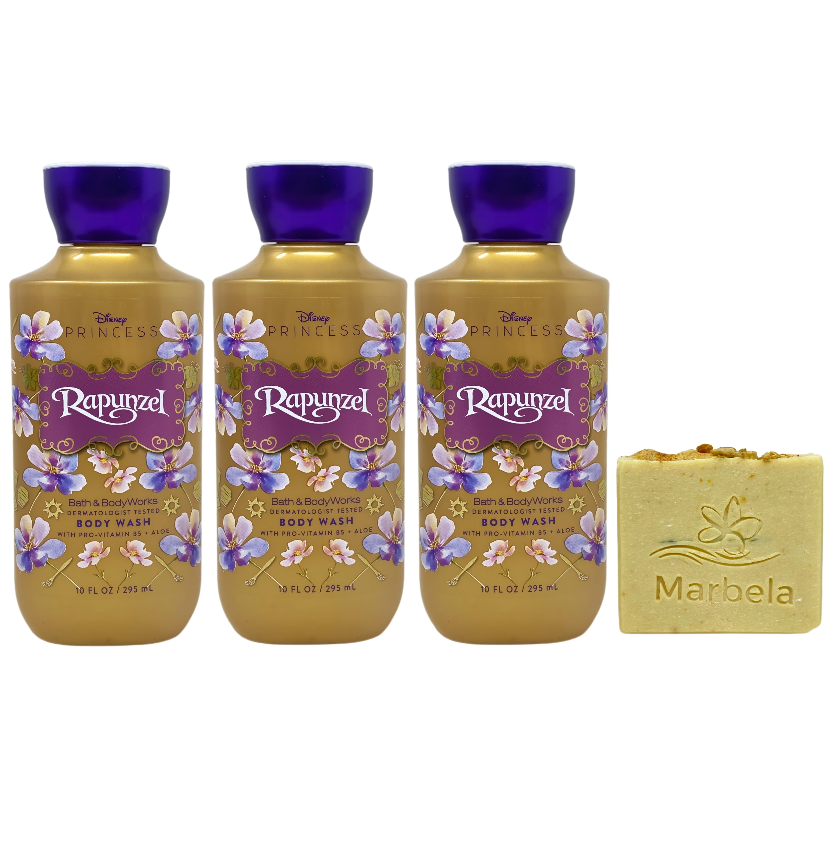 Bath & Body Works Princess Collection Rapunzel 3 Body Washes with a Perfectly Peeled Bar Soap