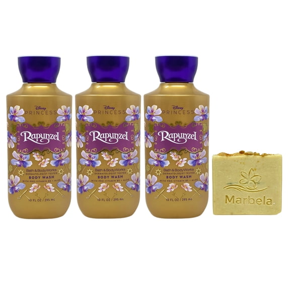 Bath & Body Works Princess Collection Rapunzel 3 Body Washes with a Perfectly Peeled Bar Soap