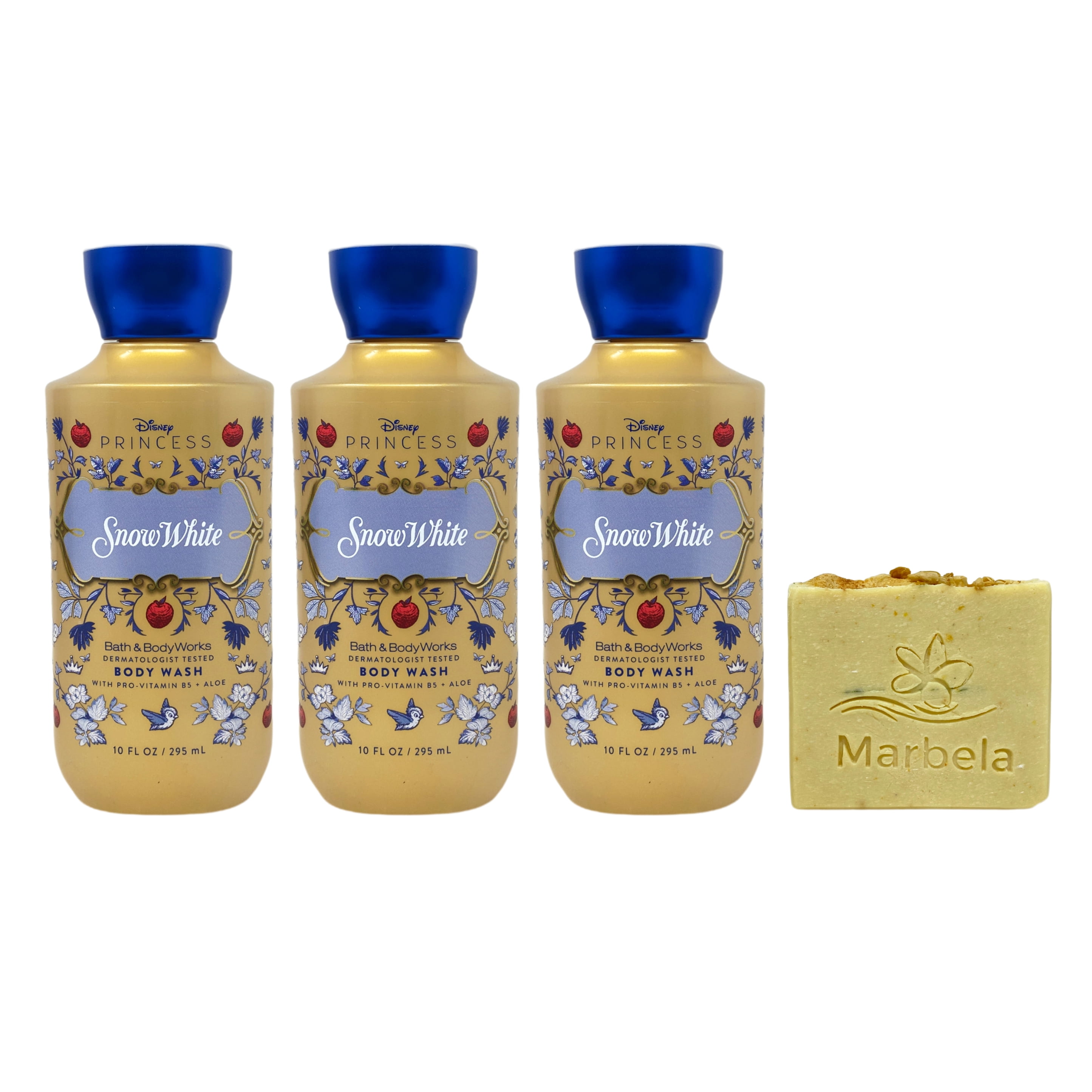 Bath & Body Works Princess Collection Snow White 3 Body Washes with a Perfectly Peeled Bar Soap