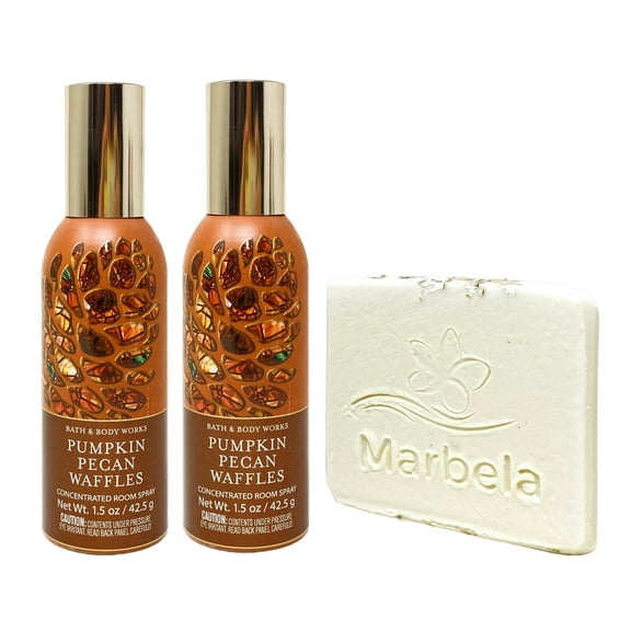 Bath & Body Works Pumpkin Pecan Waffles 2 Pack Concentrated Room Spray Value Pack with a Marbela Natural Oats Sample Soap