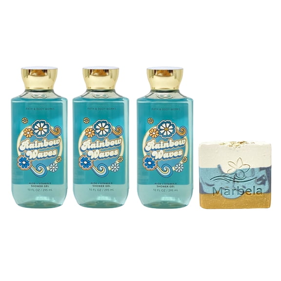 Bath & Body Works Rainbow Waves 3 Shower Gels (10 fl oz / 295 mL Each) with a Sea Breeze Bar Soap