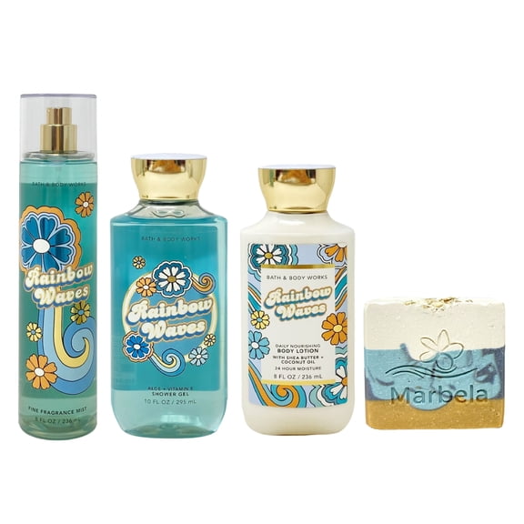 Bath & Body Works Rainbow Waves - Fine Fragrance Mist, Daily Nourishing Body Lotion and Shower Gel with a Sea Breeze Bar Soap