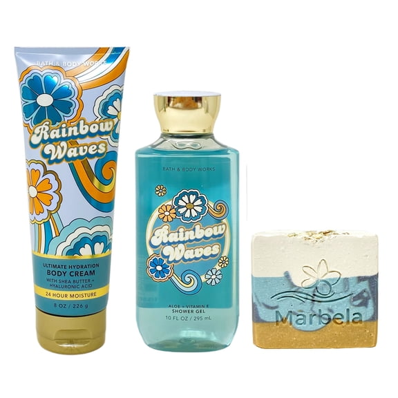 Bath & Body Works Rainbow Waves - Ultimate Hydration Body Cream and Shower Gel with a Sea Breeze Bar Soap