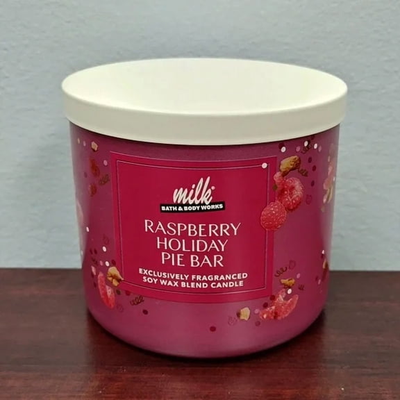 Bath & Body Works Raspberry Holiday Pie Milk Bar 3 Wick Scented Candle