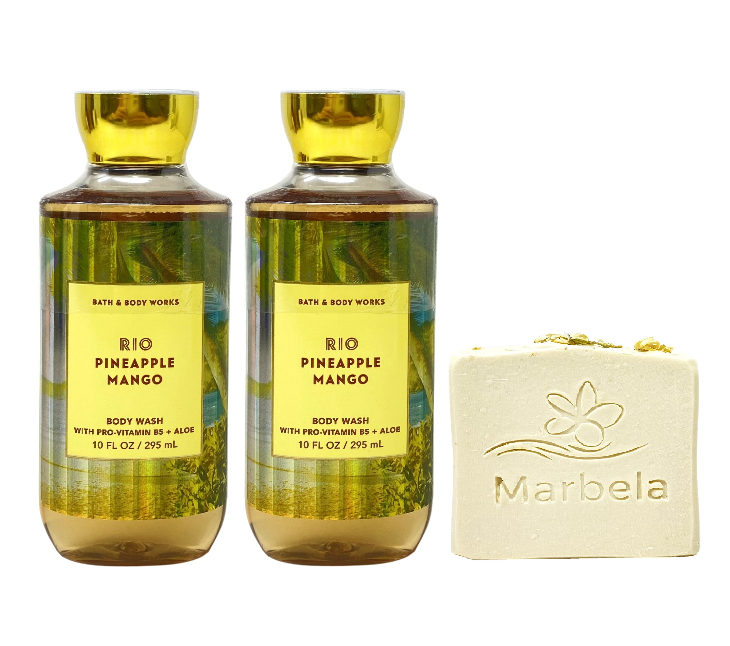 Bath & Body Works Rio Pineapple Mango 2 Body Washes with a Wild Jasmine Bar Soap