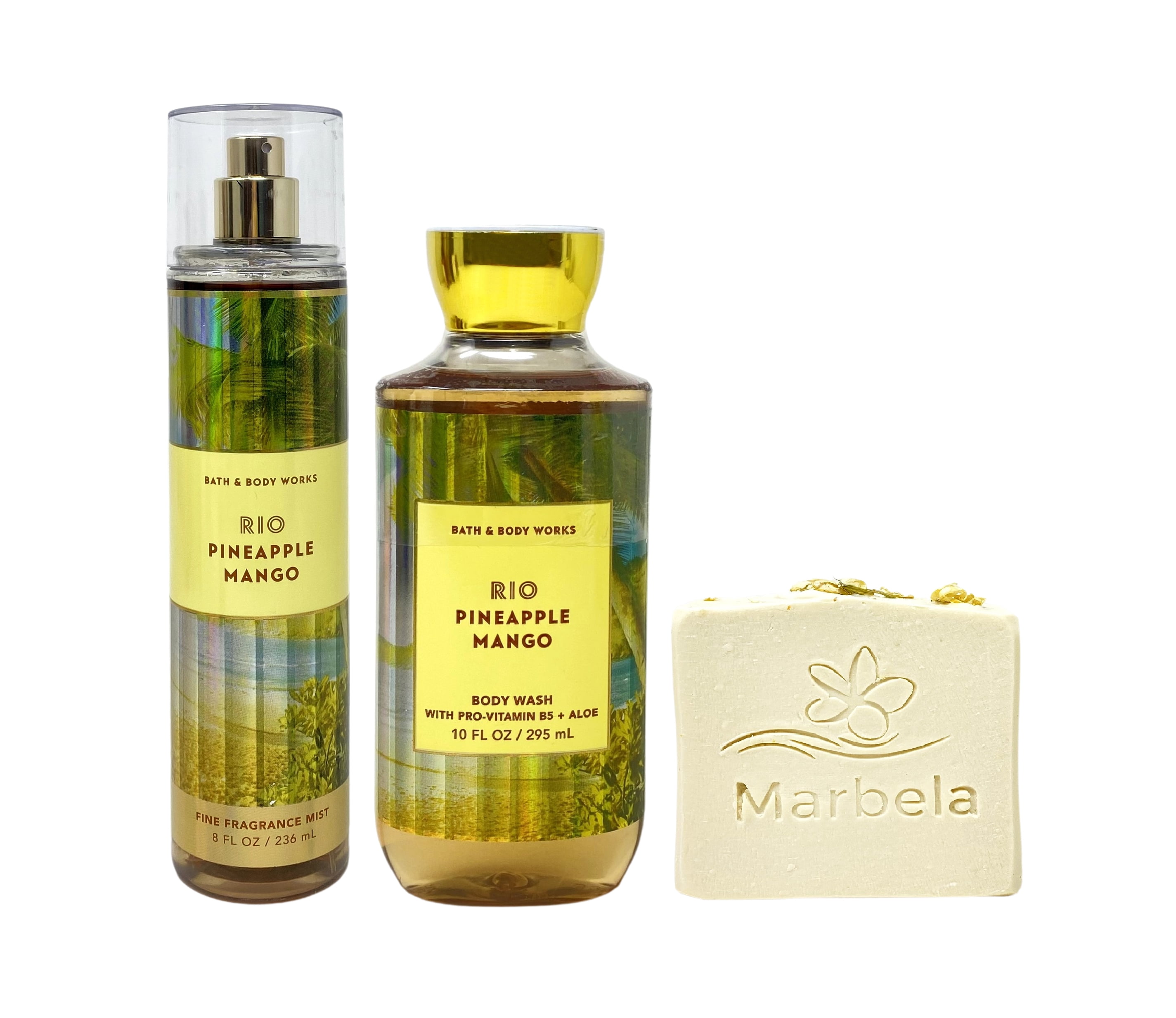 Bath & Body Works Rio Pineapple Mango Fine Fragrance Mit and Body Wash with a Wild Jasmine Bar Soap