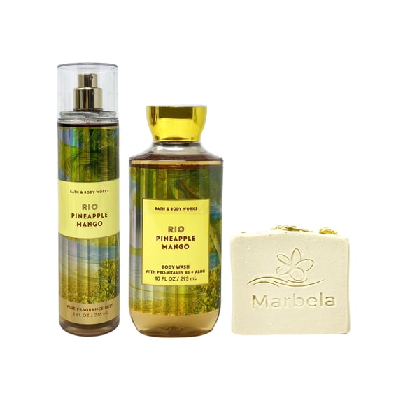 Bath & Body Works Rio Pineapple Mango Fine Fragrance Mit and Body Wash with a Wild Jasmine Bar Soap