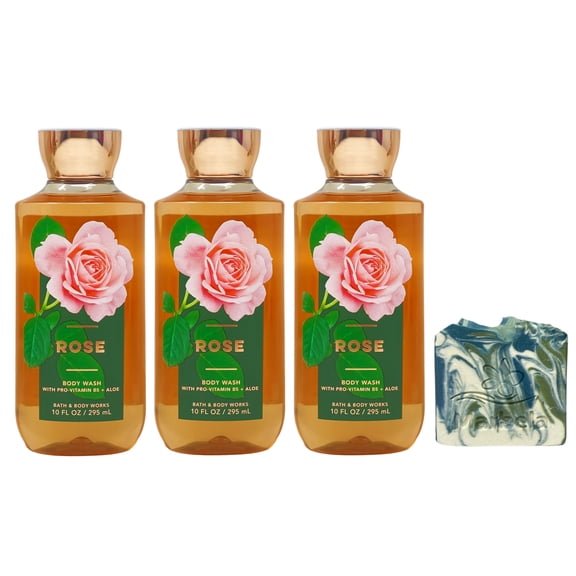 Bath & Body Works Rose - 3 Body Washes (10 fl oz / 295 ml Each) with a Zen Garden Bar Soap