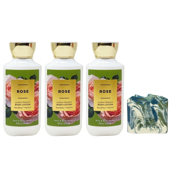 Bath & Body Works Rose - 3 Daily Nourishing Body Lotions with a Zen Garden Bar Soap