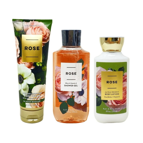 Bath and Body Works Rose Trio Gift Set - Includes 10 fl oz / 296 mL Shower Gel, 8 oz / 226 g Ultimate Hydration Body Cream, and 8 fl oz / 236 mL Body Lotion