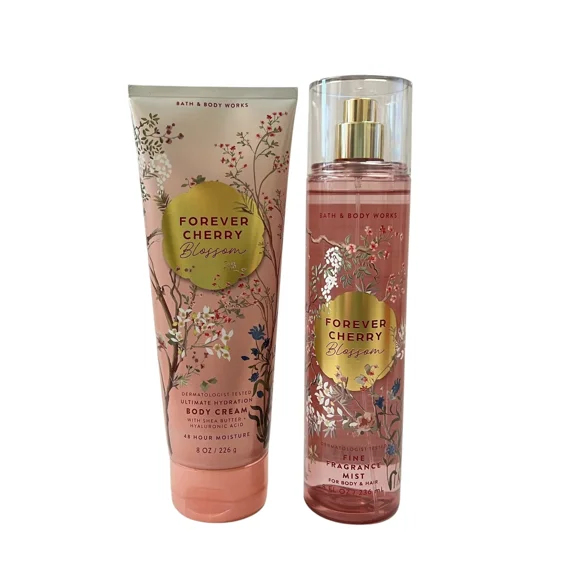 Bath & Body Works Set of 2 Forever Cherry Blossom Fragrance Mist & Body Cream