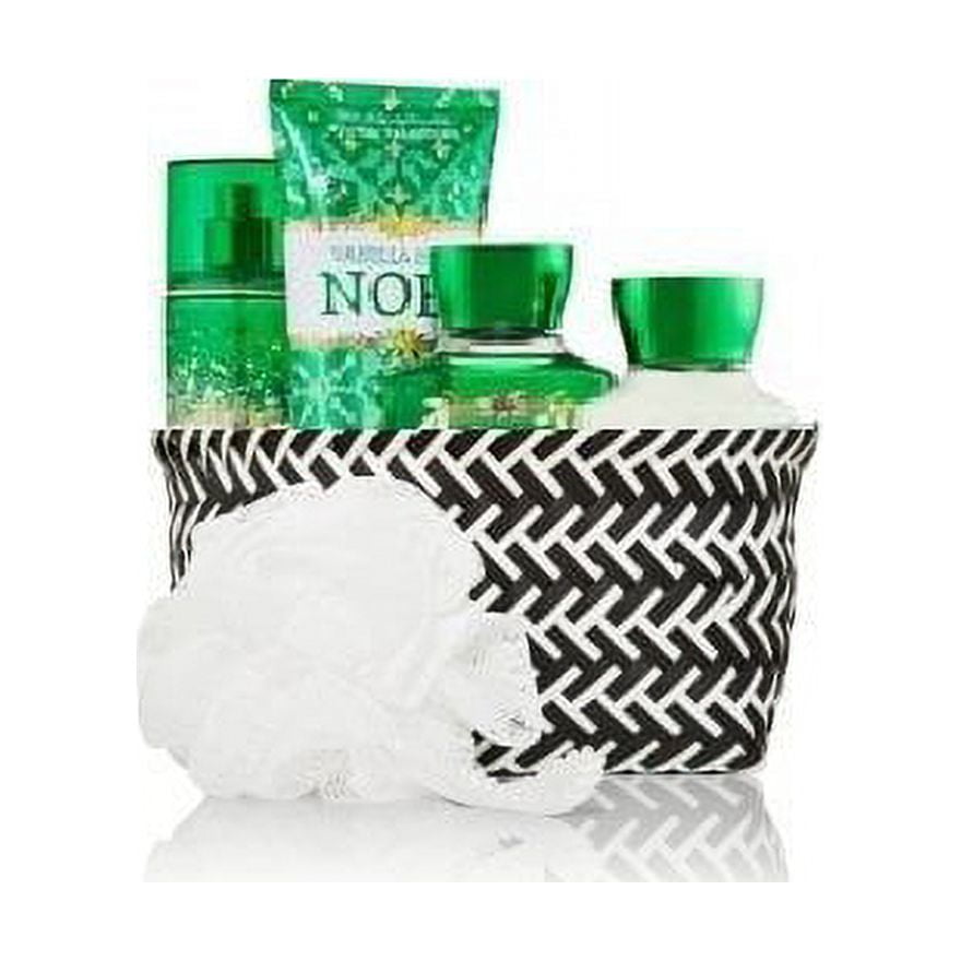 Bath & Body Works Signature Collection " Vanilla Bean Noel " Fragrance Mist ~ Body Lotion ~ Shower Gel ~ Triple Moisture Body Cream & Shower Sponge Gift Set Basket