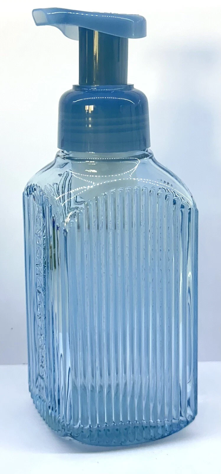 Bath & Body Works Soap Dispenser Light Blue Ribbed Glass