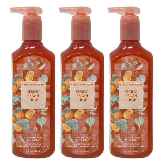 Bath & Body Works Spring Peach Crisp - 3 Cleansing Gel Hand Soaps (8 fl oz / 236 ml Each)