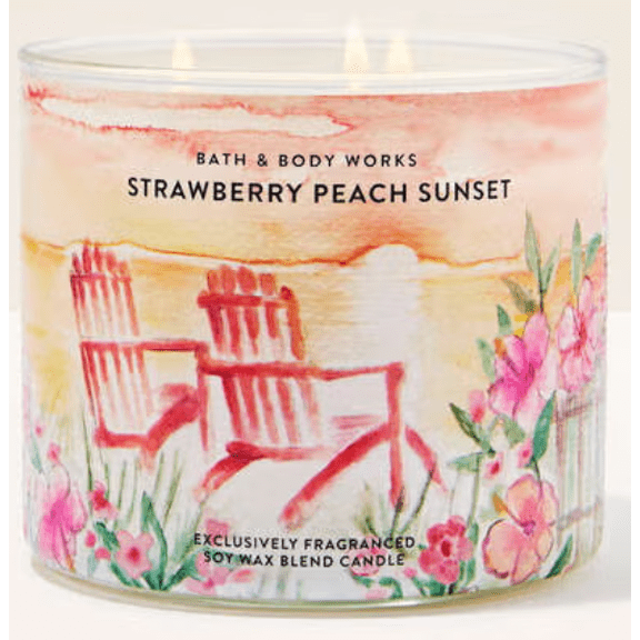 Bath & Body Works Strawberry Peach Sunset Scented 3 Wick Candle 14.5 oz