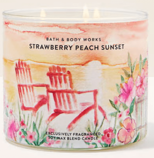 Bath & Body Works Strawberry Peach Sunset Scented 3 Wick Candle 14.5 oz
