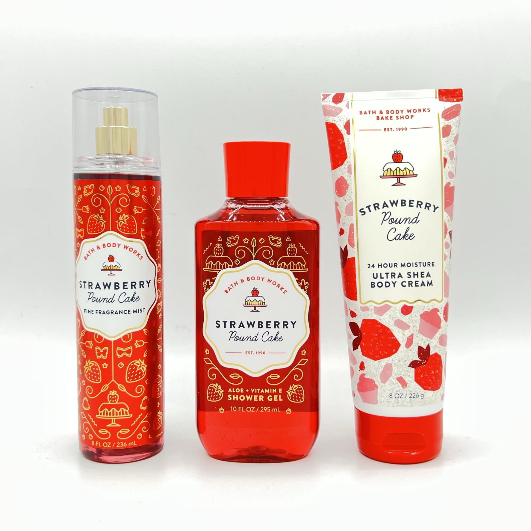 Bath & Body Works 3-Piece: Strawberry Pound Cake 8oz Mist