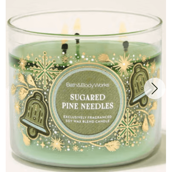 Bath & Body Works Sugared Pine Needles Scented 3-Wick Candle, Exclusively Fragranced Soy Wax Blend Candle