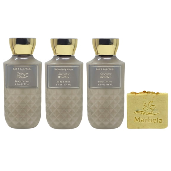 Bath & Body Works Sweater Weather 3 Body Lotions with a Perfectly Peeled Bar Soap
