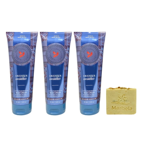 Bath & Body Works Sweater Weather 3 Ultimate Hydration Body Creams with a Perfectly Peeled Bar Soap