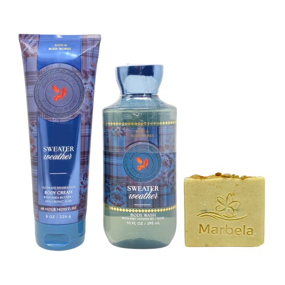 Bath & Body Works Sweater Weather Ultimate Hydration Body Cream and Body Washes with a Perfectly Peeled Bar Soap