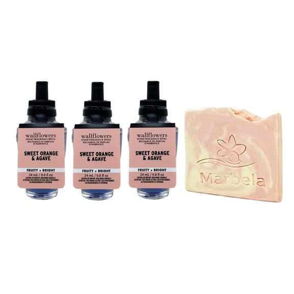 Bath & Body Works Sweet Orange & Agave 3 Wallflowers Home Fragrance Refill with a Himalayan Salts Springs Sample Soap