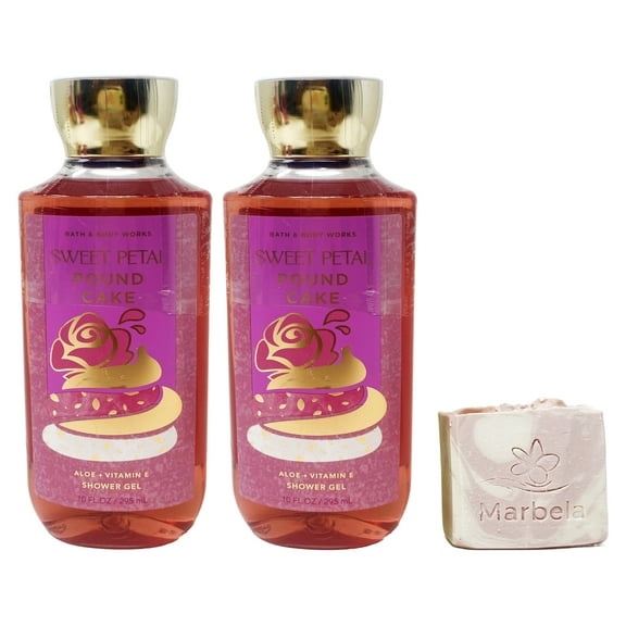 Bath & Body Works Sweet Petal Pound Cake - 2 Pack Of Shower Gel with a Himalayan Salts Springs Bar Soap.
