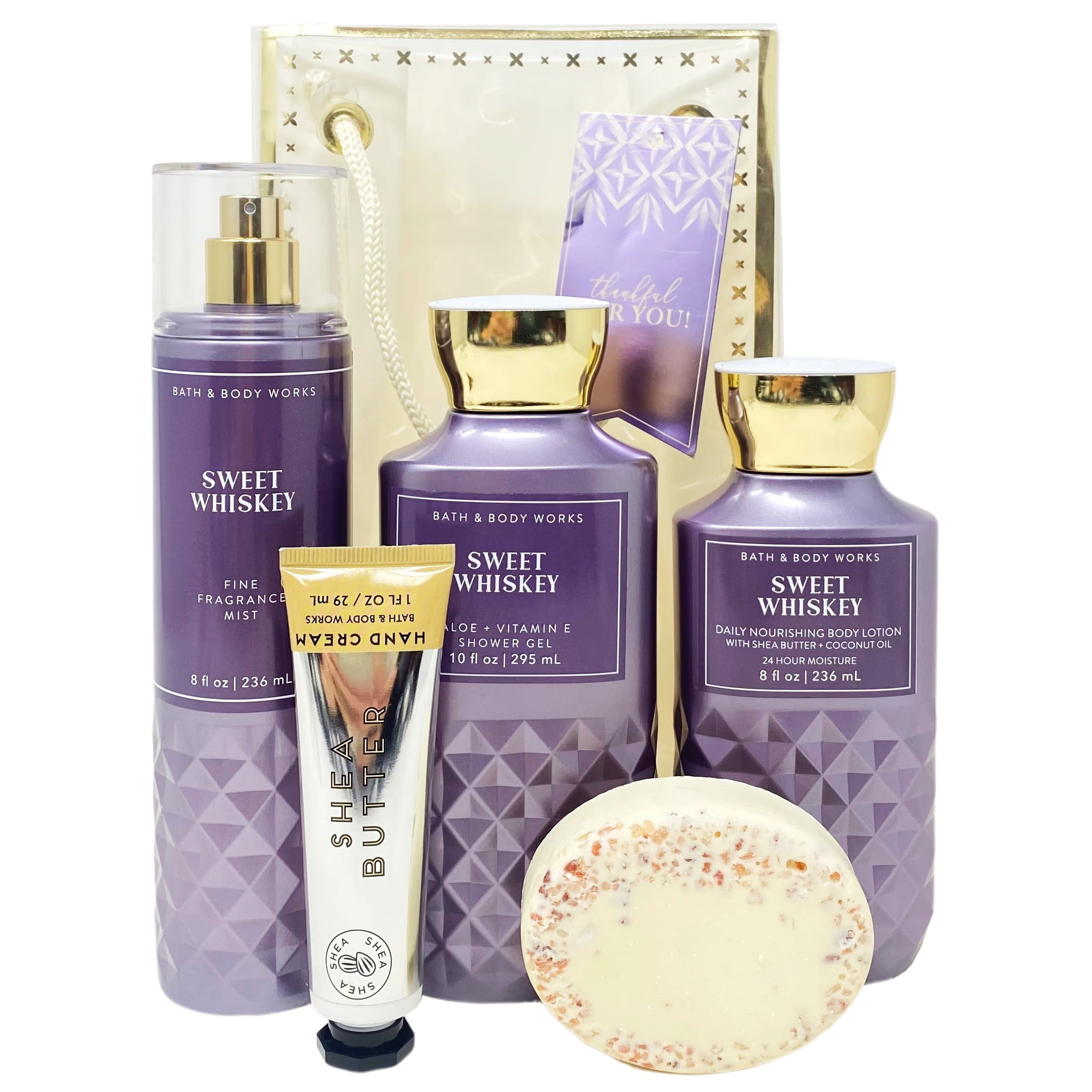 Bath and Body Works Sweet Whiskey with Marbela Salt Unscented Soap Gift Set Bag Fragrance Mist Shower Gel Body Lotion Hand Cream and Salt