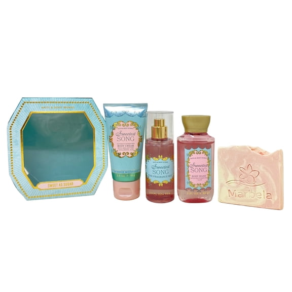 Bath & Body Works Sweetest Song - Sweet as Sugar Mini Gift Bag Trio Set - Body Cream, Fragrance Mist  and Body Wash with a Himalayan Salts Sample Soap - Travel Size