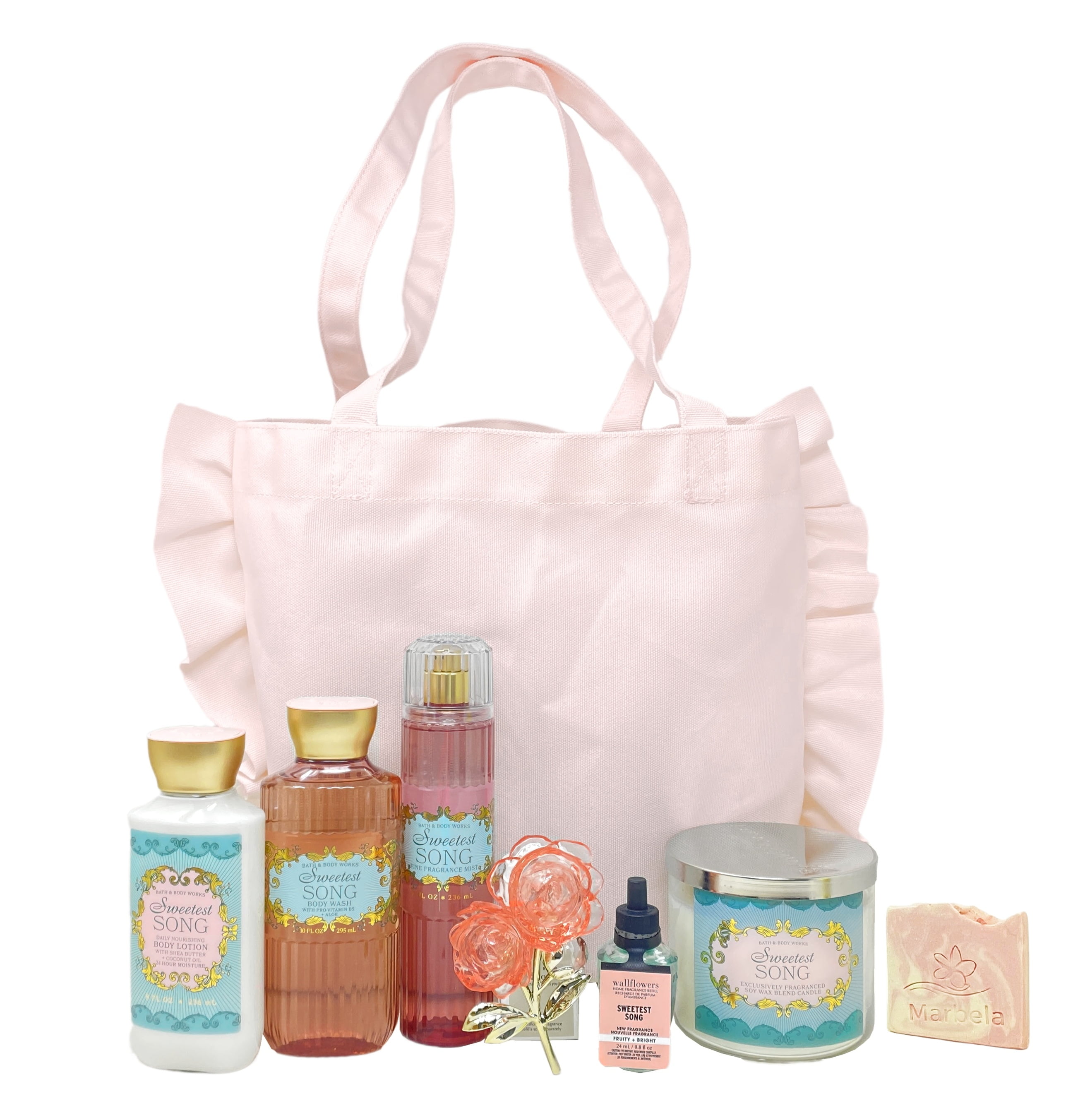 Bath & Body Works Sweetest Song Tote Bag 6 Piece Gift Set with a