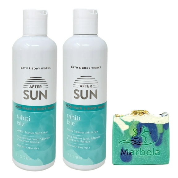 Bath & Body Works Tahiti Isle 2 Pack Aloe Hair & Body Wash Bundle with an Aloe Vera Bar Soap