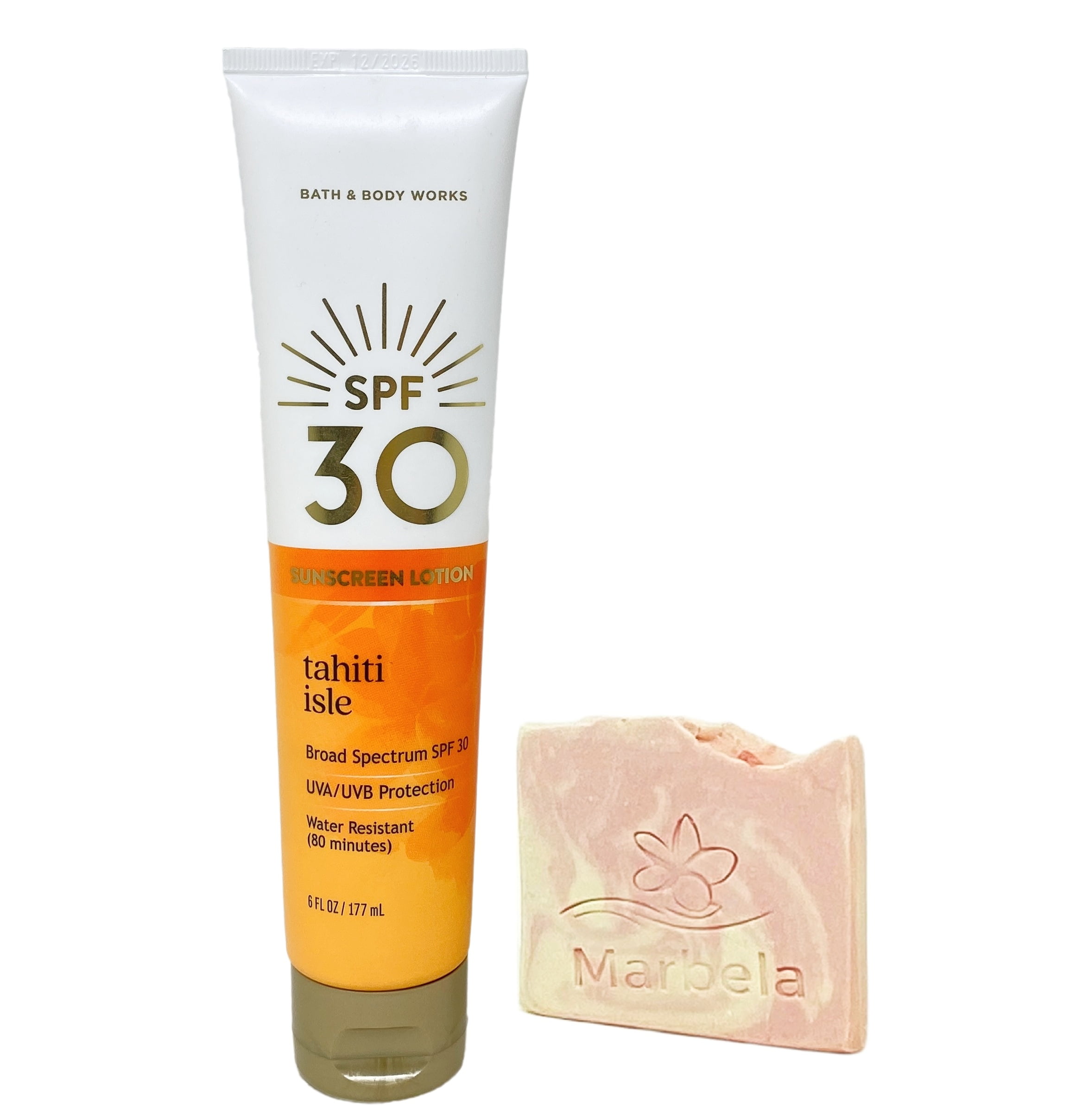 Bath & Body Works Tahiti Isle 30 SPF Sunscreen Lotion with Himalayan Salts Sample Soap