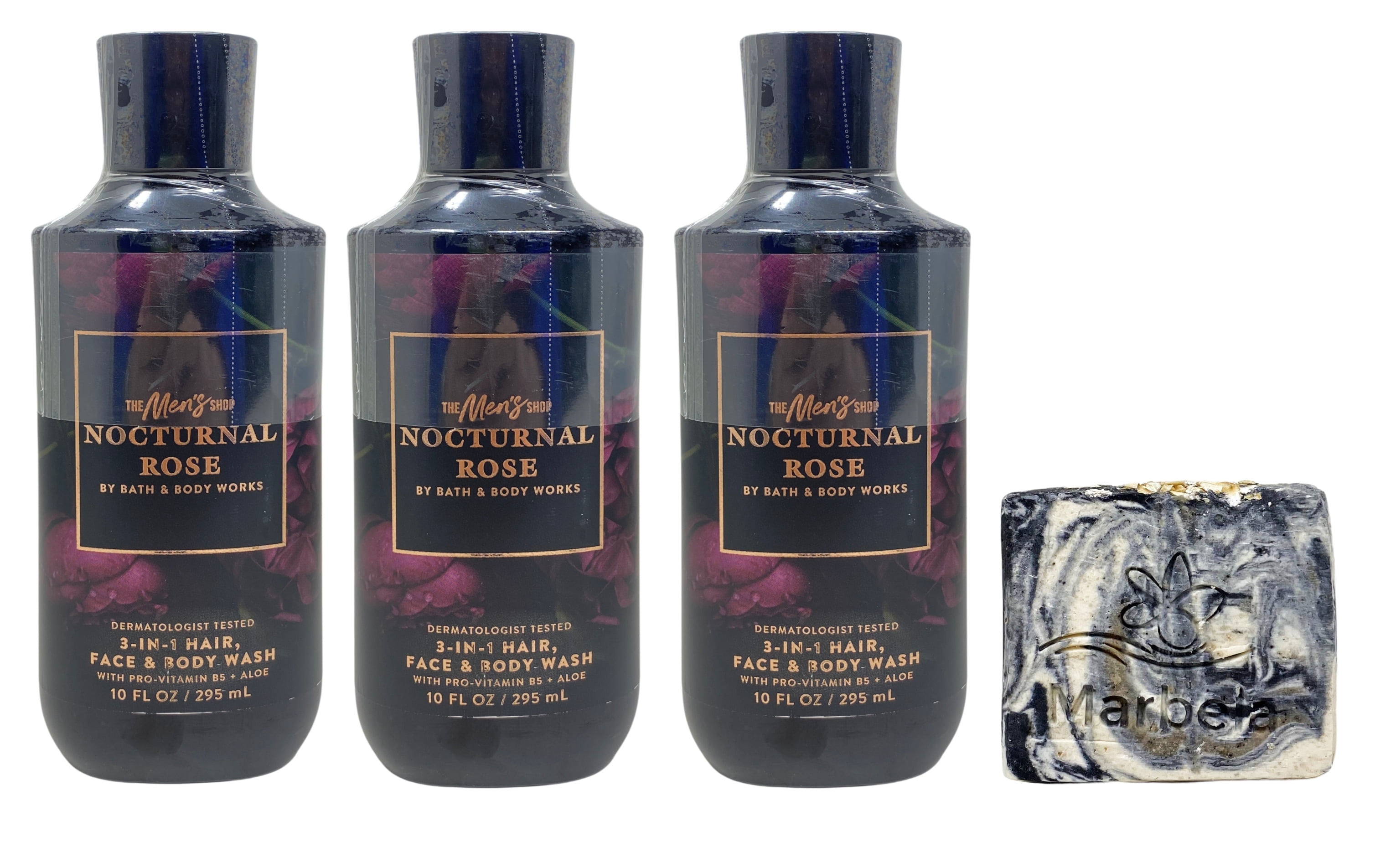 Bath & Body Works The Men's Collection 3 Nocturnal Rose 3-in-1 Hair, Face & Body Wash with a Charcoal Scrub Bar Soap