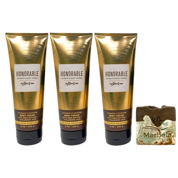 Bath & Body Works The Men's Collection Honorable 3 Ultimate Hydration Body Creams with a Cabin Spice Bar Soap