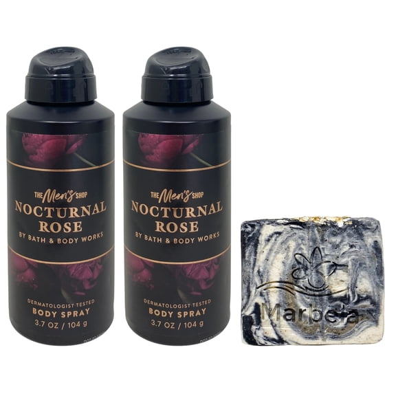 Bath & Body Works The Men's Collection Nocturnal Rose 2 Body Sprays with a Charcoal Scrub Bar Soap