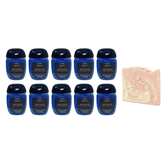 Bath & Body Works The Men's Collection Ocean 10 Pack Hand Sanitizers with a Himalayan Salts Springs Mini Soap.