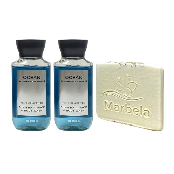Bath & Body Works The Men's Collection Ocean 2 Travel Size 3-in-1 Hair, Face & Body Washes with a Natural Oats Mini Soap