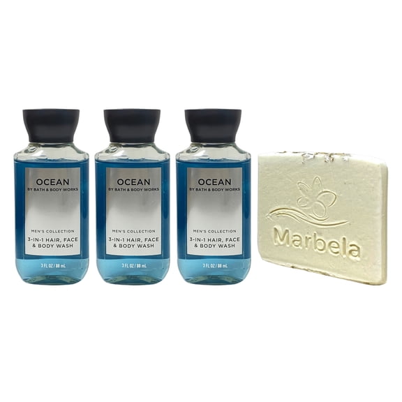 Bath & Body Works The Men's Collection Ocean 3 Travel Size 3-in-1 Hair, Face & Body Washes with a Natural Oats Mini Soap