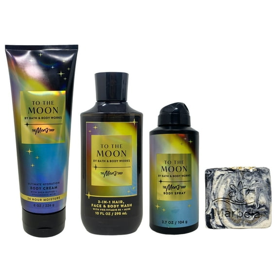 Bath & Body Works The Men's Shop To The Moon Trio Gift Set - Body Cream, Body Wash and Body Spray - with a Charcoal Scrub Bar Soap - Full Size