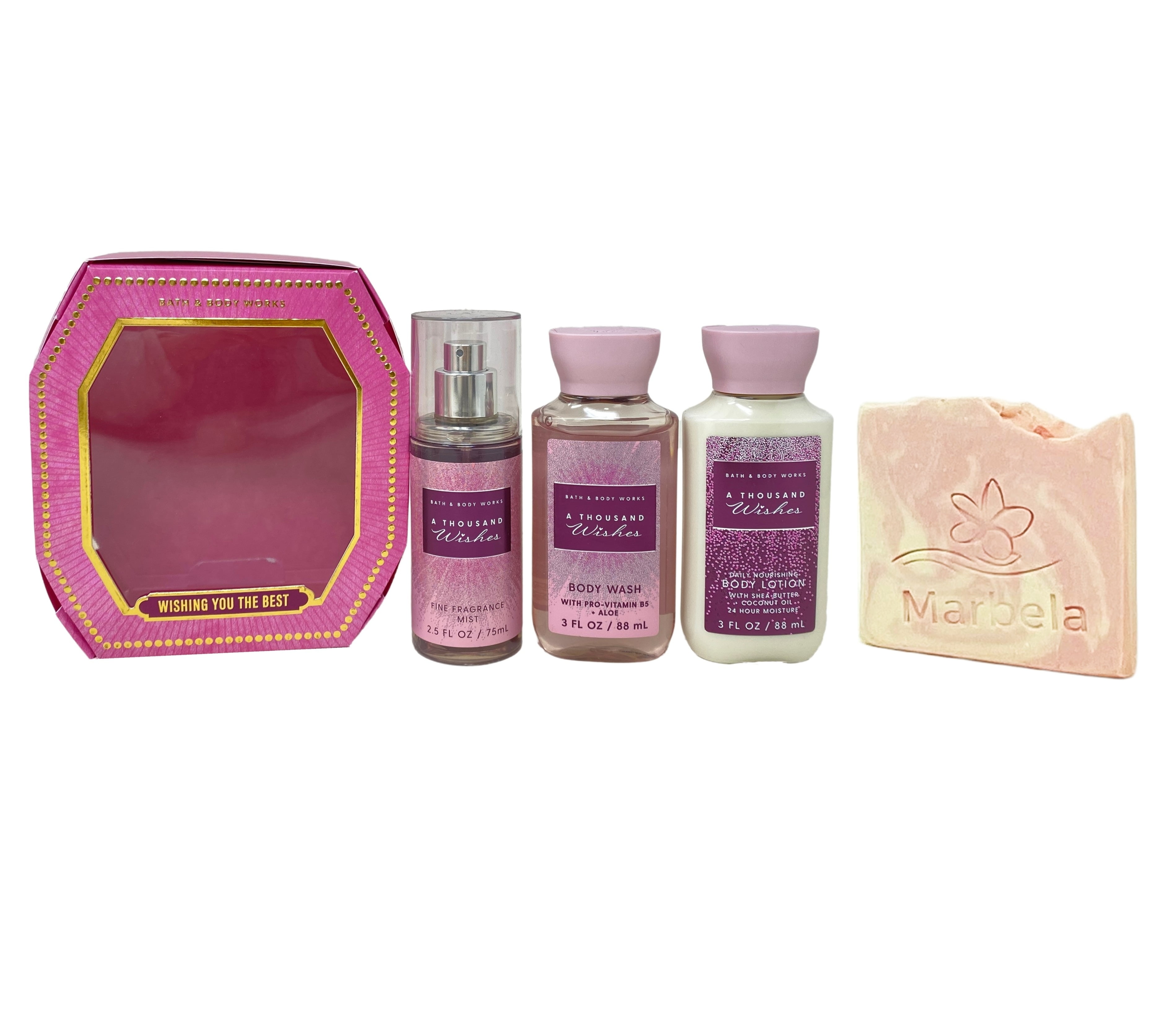 Bath & Body Works A Thousand Whishes - Wishing You The Best Mini Gift Box Trio Set - Fragrance Mist, Body Wash and Body Lotion with a Himalayan Salts Sample Soap - Travel Size