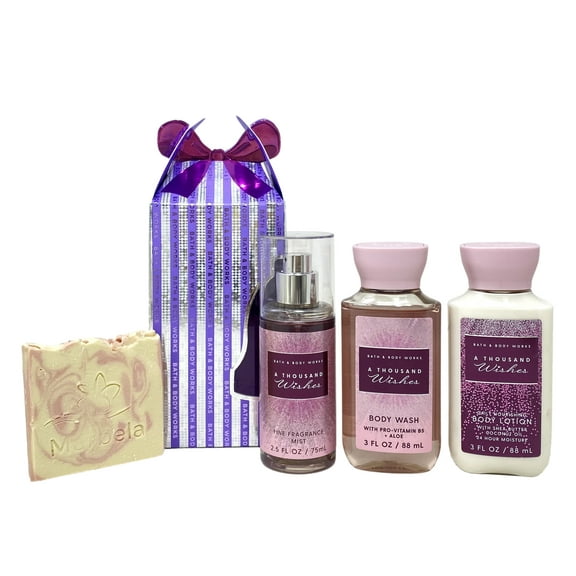 Bath & Body Works A Thousand Wishes Mini Gift Box Trio - Fragrance Mist, Body Lotion and Body Wash with a Himalayan Salts Springs Sample Soap - Travel Size