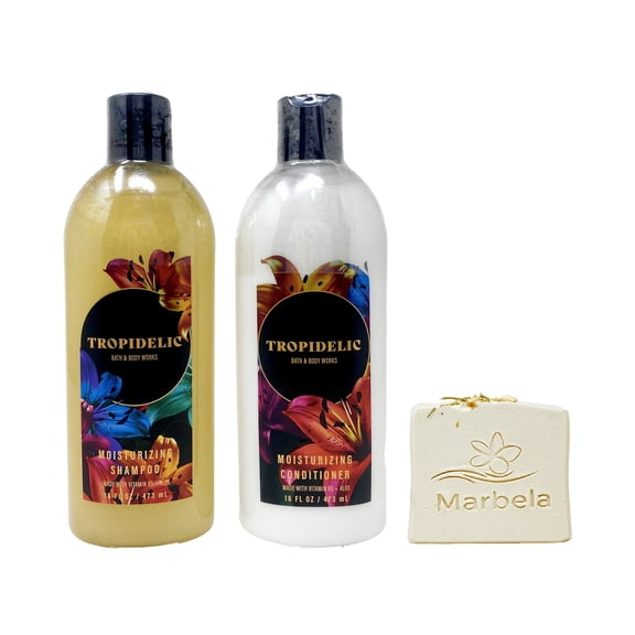 Bath & Body Works Tropidelic - Duo Gift Set -Shampoo and Conditioner with a Wild Jasmine Soap