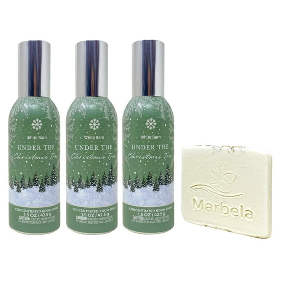Bath & Body Works Under The Christmas Tree Concentrated Room Spray 3 Pack with a Natural Oats Sample Soap