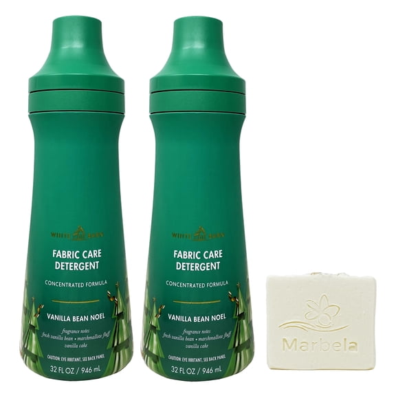 Bath & Body Works Vanilla Bean Noel 2 Pack Fabric Care Detergent Gift Set Bundle with a Marbela Natural Oats Bar Soap - Full Size